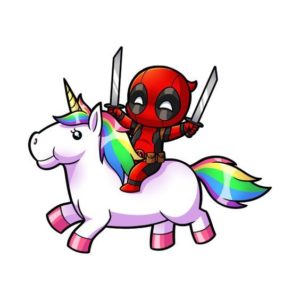 Deadpool en un Unicornio