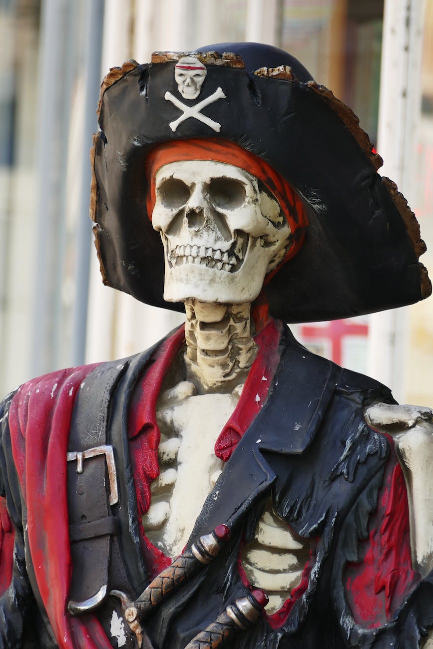 photograph of a skeleton pirate