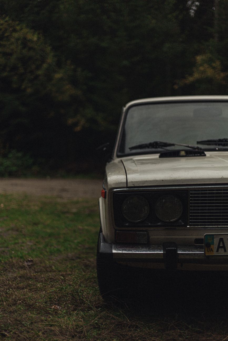 a parked vintage car