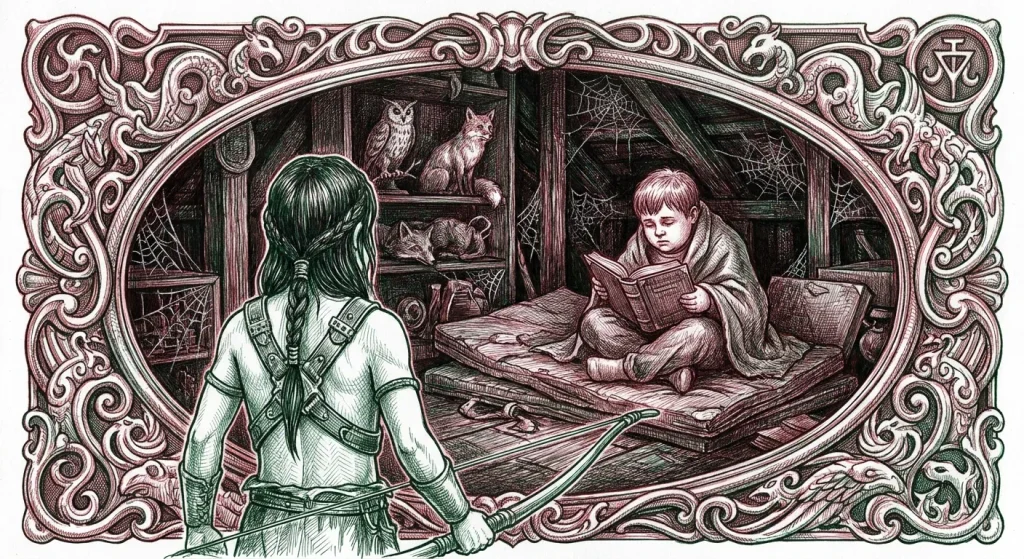 Atreyu ve a Bstian Leyendo la Historia Interminable
