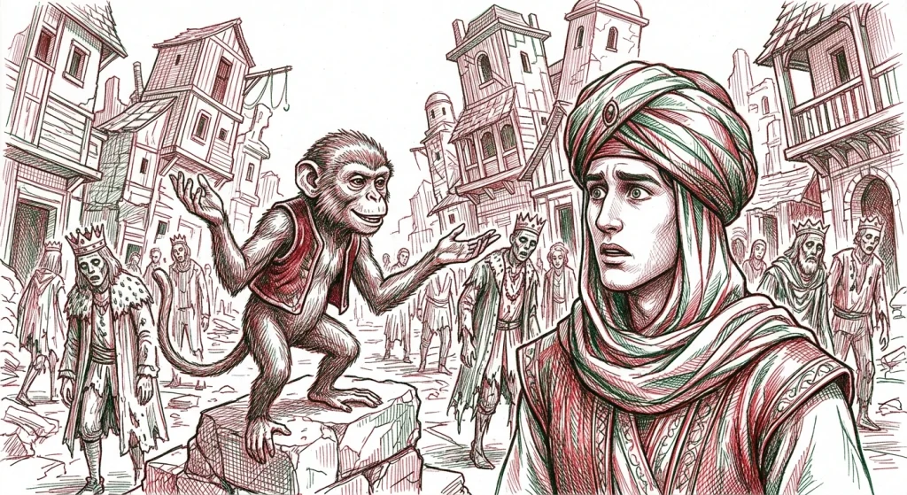 El guardián explicando que esa ciudad es el destino de los antiguos emperadores que nunca pudieron salir de fantasía porque perdieron su memoria 