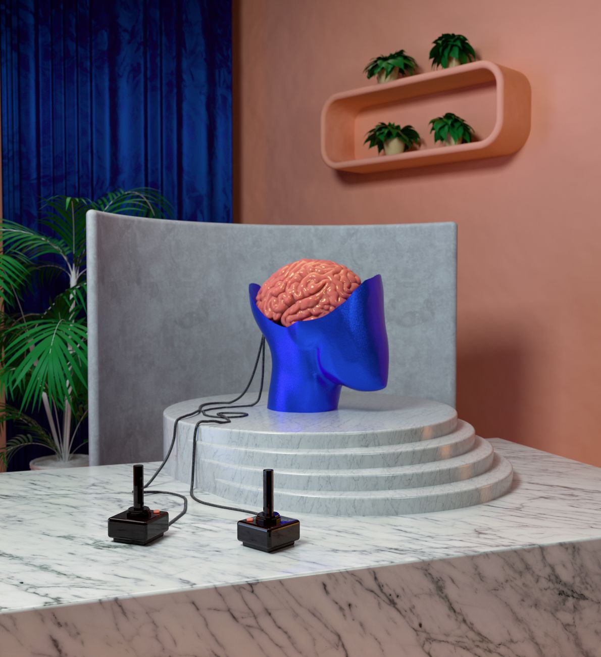 modern sculpture of head and brain